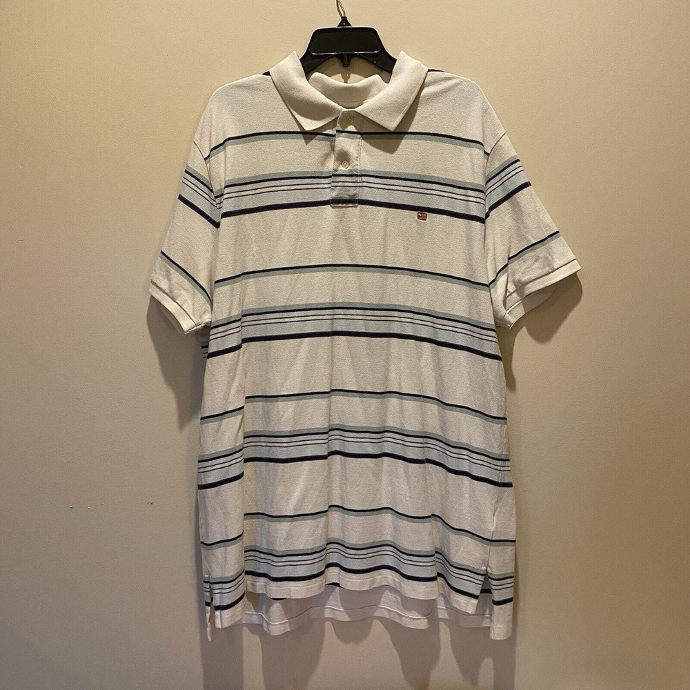 Vintage 90s Polo Ralph Lauren‎ USA Flag Logo Striped Short Sleeve Shirt Mens XXL